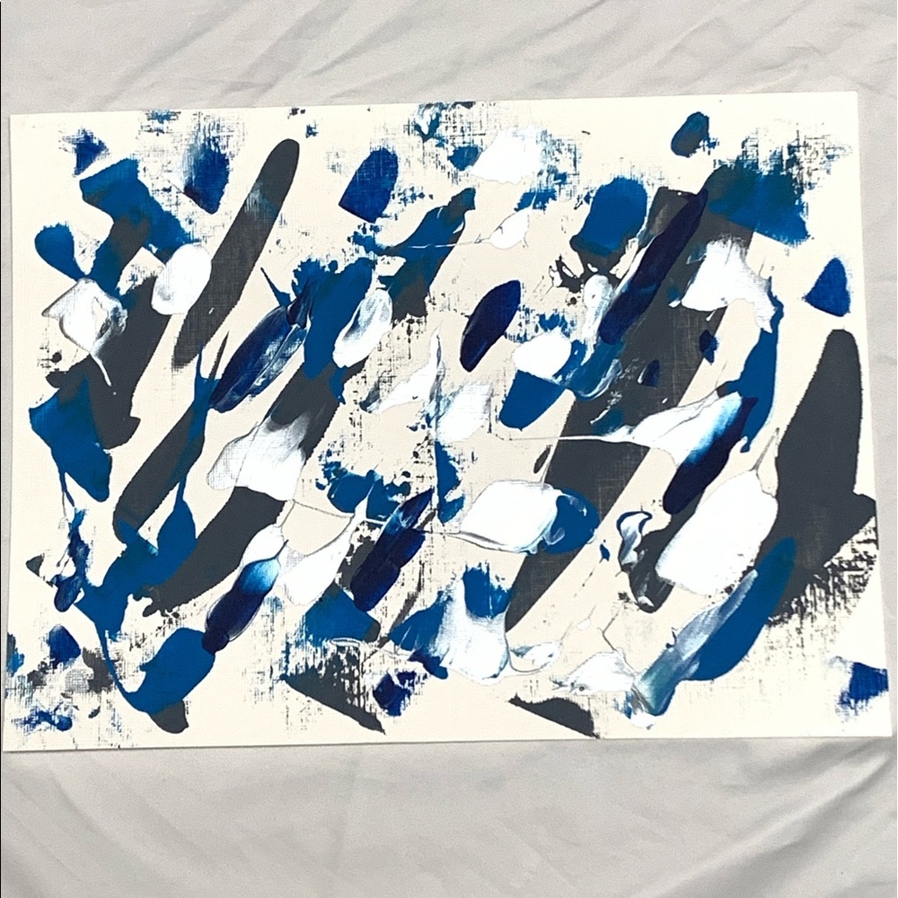 Blues, grey & silver abstract original - 9” x 12”